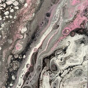 Fluid Pink and Gray Abstract Painting with Cellular Patterns